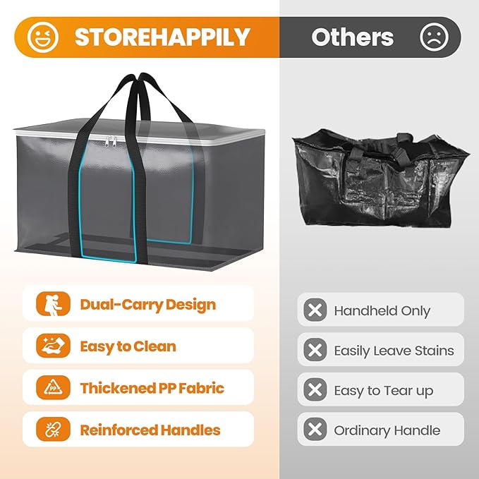 StoreHappily Heavy-Duty & Extra Capacity Moving Bags with Backpack Straps, Storage Totes with Double Zipper & Strong Handles, Packing Bags Alternative to Moving Boxes, Moving Supplies (8 Pack, Black)