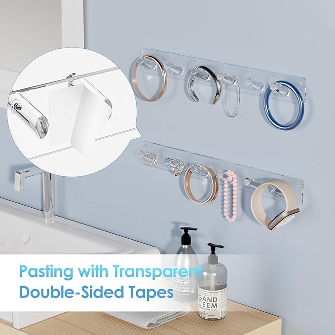 MaxGear Clear Acrylic Necklace Holder 2-Pack, Wall Mounted Jewelry Organizer with 12 Hooks, Tangle-Free Display for Necklace, Bracelet, Bangles, Ring, Perfect for Bathroom, Vanity, Closet Door
