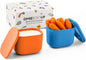 OmieBox UP (2 pack) Leakproof Dips Containers To Go, Salad Dressing Container, Condiment Container with Lids - Food Safe Silicone - 4.5 ounces (Blue/Orange)