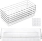 6 Pcs Large Clear Plastic Drawer Organizers Tray 15" x 6.3" Storage Bins with 25 Pcs Non-Slip Pads for Makeup, Jewelries, Kitchen Utensils, Bathroom and Office