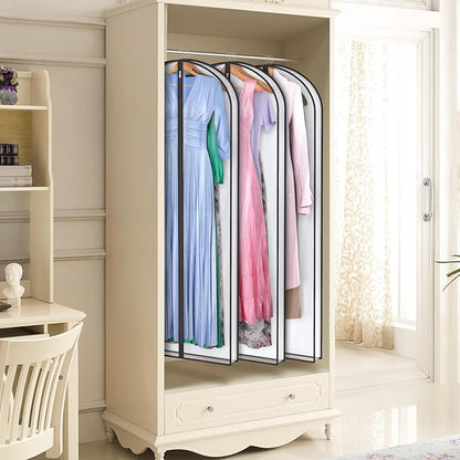 Univivi Dress Bags for Gowns, 65″ Clear Garment Bags for Hanging Clothes, 4″ Gusseted Long Dress Garment Bag for Closet Storage, 3-Pack