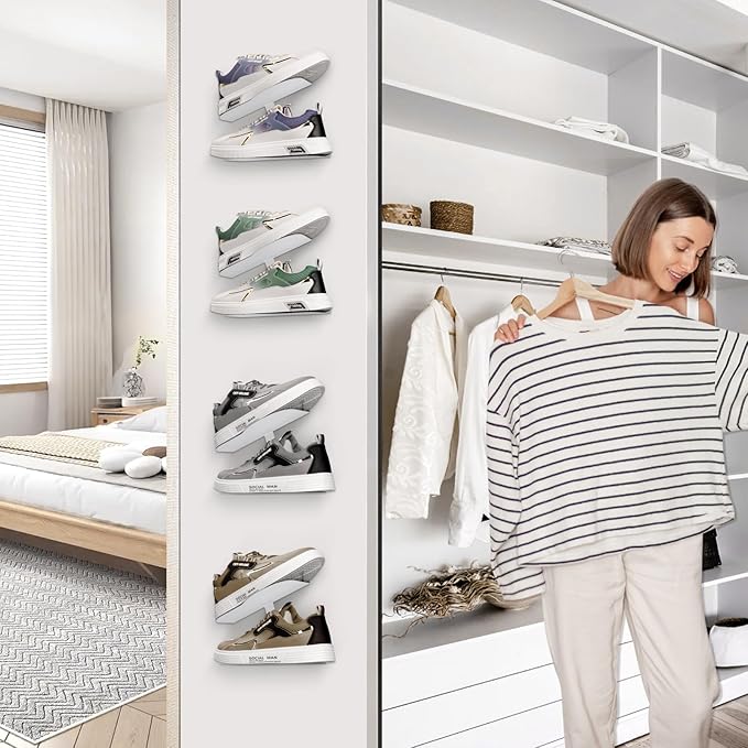 2 Pcs Floating Shoe Display Shelves for Wall Mount,H-Type Sturdy Levitating Shoe Wall Shelf,Sneaker Holders Rack for Shoes Collectors Advertising Exhibition Shoe Store Show Shoe Shelf for Wall White