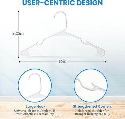 Simple Deluxe 50 Pack Plastic Hangers, Lightweight and Space-Saving Hangers, Durable Clothes Hangers for Shirts, Coats, Dresses, Pants, White