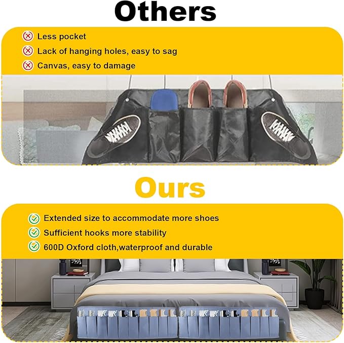 Oxford Fabric Bedside Hanging Storage Organizer, RV Shoe Storages Pockets for Bedside, Heavy Hanging Bedsides Storage Organizer with Sturdy Hooks Storages Pockets Hangs on Bed for Shoes, Tool (1)