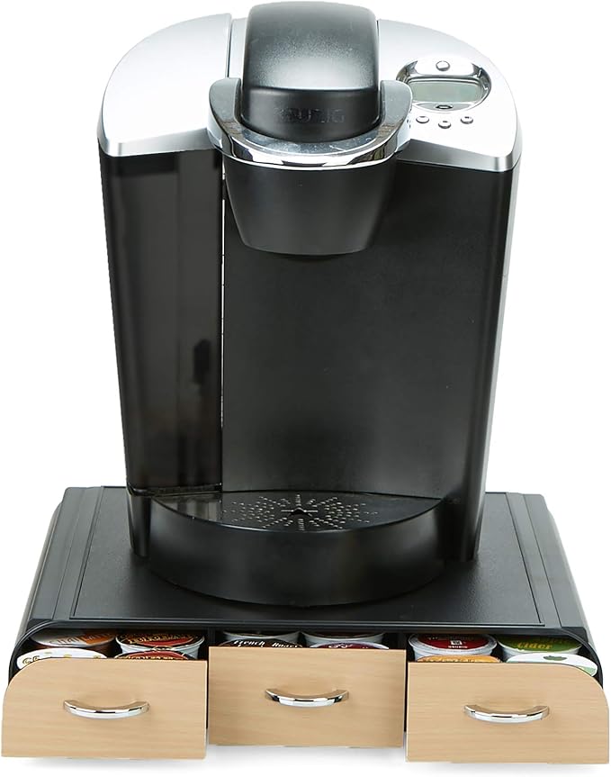 Mind Reader Single Serve Coffee Pod Organizer with 3 Drawers, 36 Pod Capacity, Countertop, 13.5"L x 12.25"W x 2.5"H, Brown