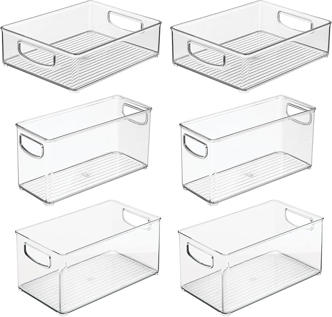 iDesign Stackable Pantry Bins, 2 Small, 2 Medium, and 2 Large Bins, 6 Pack, Clear, Made in USA