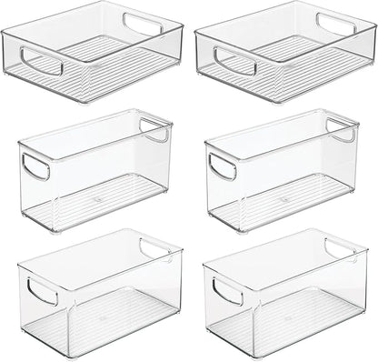 iDesign Stackable Pantry Bins, 2 Small, 2 Medium, and 2 Large Bins, 6 Pack, Clear, Made in USA