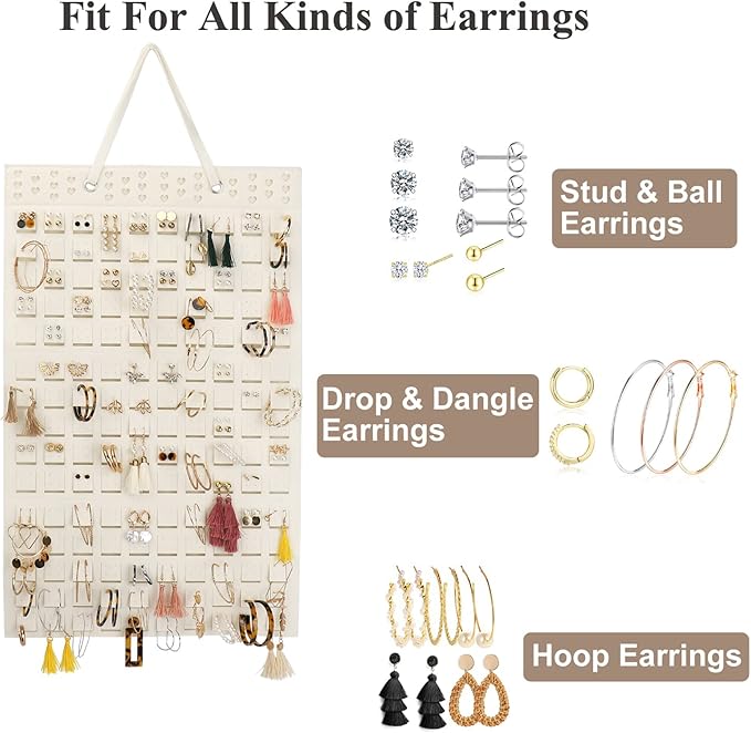 Resovo Hanging Earrings Organizer, Earring Holder & 20 Hooks, Holds Up To 300 Pairs, Compact Design, Soft Material, Earring Hanger Earring Display Hanging Organizer for Women Girls -1 Pack