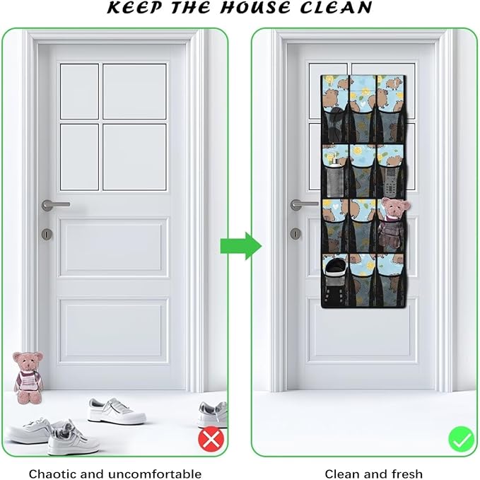 Cute Capibala Shoe Organizer Door Hanger for Dorm Room Essentials Large Capacity Door Hanging Shoe Organizer for Living Room,Mesh Fabric Wall Hanging Storage with 12 Pockets