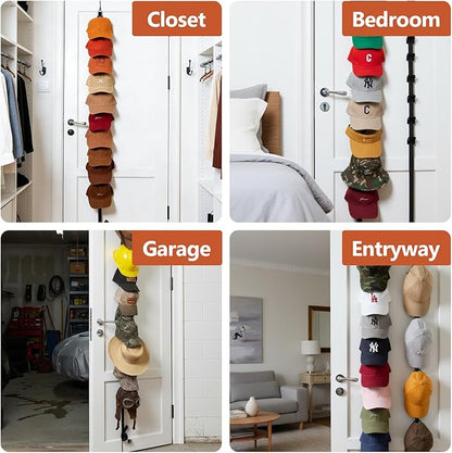 Over The Door Hat Organizer for Baseball Caps, 2-Way Hanging Hat Rack for Door, No-Drill Baseball Cap Organizer for Closet, Bedroom, Garage, Dorm Door (10 Hooks)