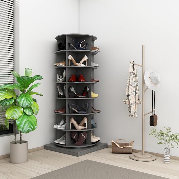 Rotating Shoe Rack Tower, 7-Tier Spinning Shoe Rack, Free Standing 360° Revolving Shoe Organizer Rotating Vertical Shoe Rack Can Hold 28 Pairs of Shoes for Entryway Living Room Hallway