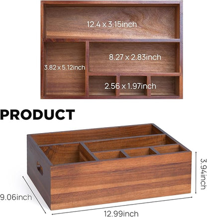 Eleckey Acacia Wood Utensil Holder Organizer for Party，Paper Plate Dispenser for Kitchen Counter