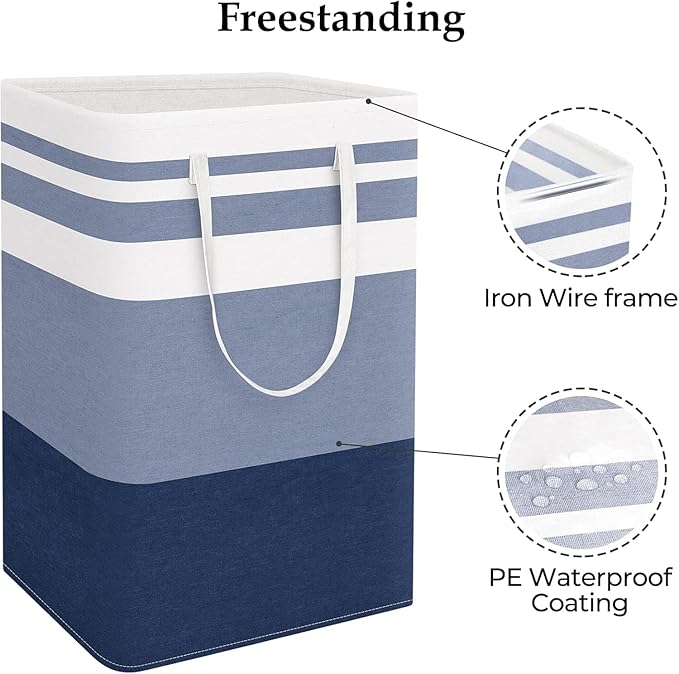StorageRight Laundry Basket Hamper Large Collapsible Laundry Hamper with Easy Carry Handles，Freestanding Clothes Hampers for Laundry, Bedroom, Dorm, Clothes, Towels, 75L, Gradient Blue