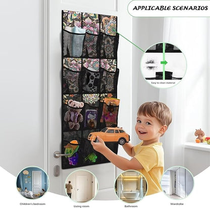12-Pocket Hanging Storage Bag Behind the Door, Over the Door Organizer Space Saving Storage for Bedroom Closet or College Dorm, Bohemia Flowers