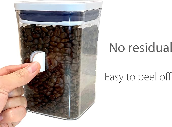 Waterproof Vinyl Kitchen Labels for OXO POP Containers, Removable Writable Food Storage Stickers, Tear-Resistant Pantry Organization Decals for Plastic, Glass Jars, 2 Assorted Sizes, 64 Pack