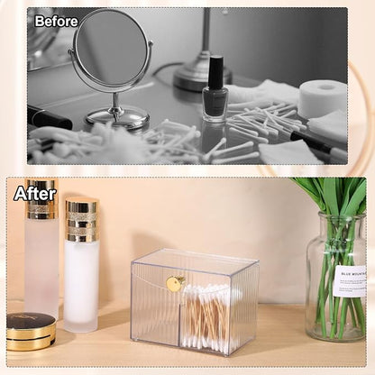 Double Compartment Qtip Holder with Lid,Cotton Ball Holder with Lid,Cotton Pad Holders,Container Dispenser Box for Bathroom Home Storage Organization(White)