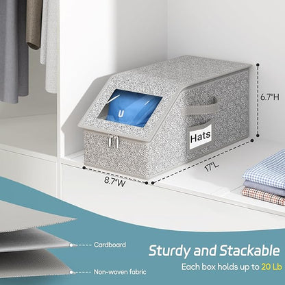 AOODA Stackable Hat Storage for Baseball Caps, Holds up to 12 Caps Hat Organizer for Closet, Sturdy Hat Boxes for Men with Cardboard, Grey