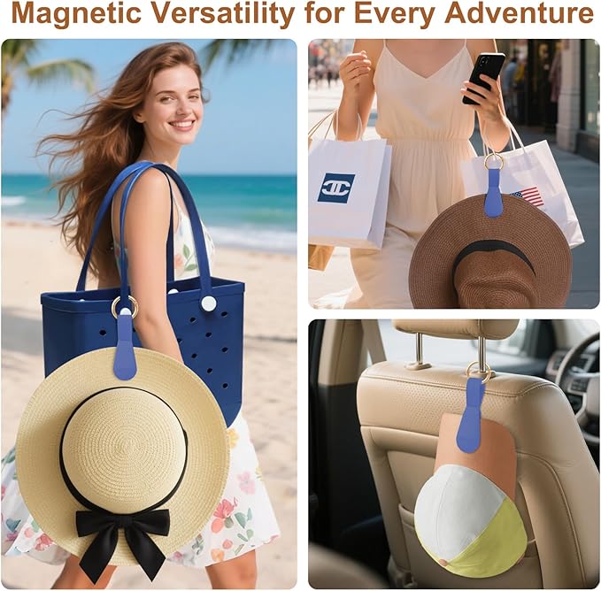 Fikoksol Magnetic Hat Clip for Travel on Bag, Silicone Hat Holder for Tote Beach Bag, Hand Free Strong Magnet Purse Hook Cowboy Hat Hanger Carrier for Travel Vacation Essentials Accessories
