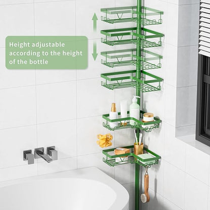 KEGII Shower Caddy Tension Pole, 4-Tier Rustproof Adjustable Corner Bathroom Organizer for Renters, 25–114.2 Inch No Drill Space-Saving Shower Storage Rack, Emerald Green