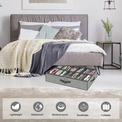 homyfort 28 Pairs Shoe Organizer Under Bed, Underbed Shoe Storage Boxes Bins, Organizador De Zapatos, Extra Large Zapateras Organizer, Grey, Set of 2