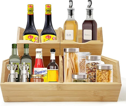 MinBoo Bamboo Stackable Pantry Storage Bins Potato and Onion Storage,Fruit Basket for Pantry Organization,Fruit Bowl for Kitchen Counter,Fruit and Vegetable Storage (Bamboo)