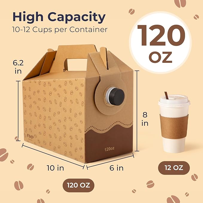 Fit Meal Prep 25 Pack 120 oz Disposable Coffee Dispensers with Handle, Insulated to Go Storage Container, Portable Coffee Box Cold Hot Drink Dispenser Bulk for Party, Catering, Office, Take Out