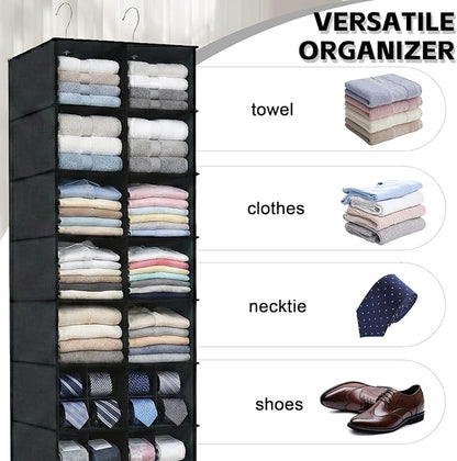 Hanging Shoe Organizer for Closet, 20 Sections Hanging Closet Organizers and Storage Shelves, Space Saving Hanging Shoe Rack, Black, 12''W×12''Dx 50''H