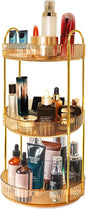 Skincare Organizers 360 Rotating, 3 Tier Round Makeup Organizer Countertop,Holder Rack Large Spinning Cosmetics Display Cases, Perfume Beauty Storage for Vanity, Countertop, Bathroom (Gold-3 Tier)