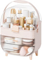 Yieach Countertop Makeup Organizer With Lid,Large Skincare Organizers With 2 Drawers,Dustproof Cosmetic Display Cases for Bathroom,Dresser,Lotion,Beauty,Skin Care Holder,Makeup Storage Organizer,Pink