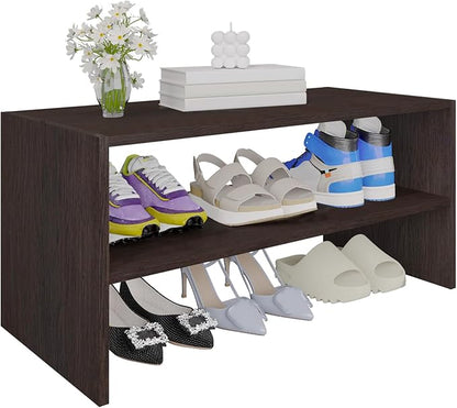 PrimeZone Shoe Rack for Closet - 2-Tier Stackable Shoe Shelf for 6-12 Pairs, Freestanding Wooden Shoe Organizer, Small Storage Shoe Stand for Entryway, Closet, Dorm, Office, Small Space, Espresso