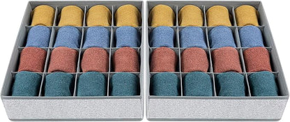 Joyoldelf Sock Drawer Organizer Divider Underwear Organizer 16-cell Fabric Dresser Drawer Organizers Storage Boxes for Socks, Lingerie, Handkerchiefs, Ties 2 Packs Gray