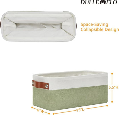 DULLEMELO Narrow Storage Basket for Bathroom, Toilet Paper Holder, Canvas Storage Basket for Organizing (White & Green)