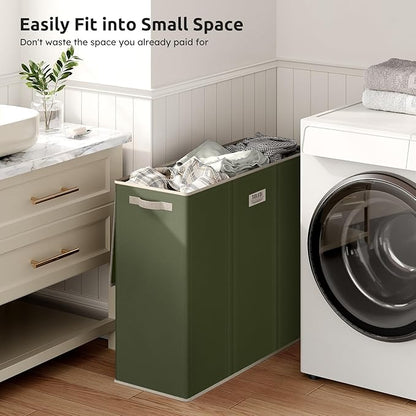 SOLEDI 180L 3-Section Laundry Hamper with Lid, Extra Large Dirty Clothes Basket with Sturdy Handles for Laundry Room & Bedroom - Durable Organizer for Sorting Laundry