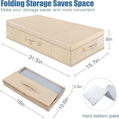 Supowin Underbed Storage Containers Bin with Lids (Set of 2) Large Under Bed Storage Organizer Box with Handle, Foldable Under the Storage Bags for Organizing Clothes, Shoes, Blankets, Pillows-Khaki