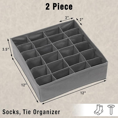 Simple Houseware 2 Pack Closet Sock Organizer, 24 Cell Drawer Divider, Dark Gray