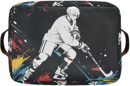 Storage Basket Hockey Player Durable Canvas Collapsible Toy Box Organizer Bin with Handles for Shelf Closet Bedroom Home Office