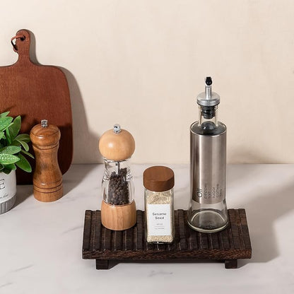 Bathroom Tray Rustic Farmhouse Bathroom Decor Wood Display Stand Riser Kitchen Soap Dish Holder for Vanity, Countertop, Sink, 10 * 4.5 Dark Brown