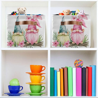 Large Storage Basket Gnomes Spring Storage Bin Cube Canvas Fabric Organizer Handles Collapsible for Clothes Toys Bedroom Decorative
