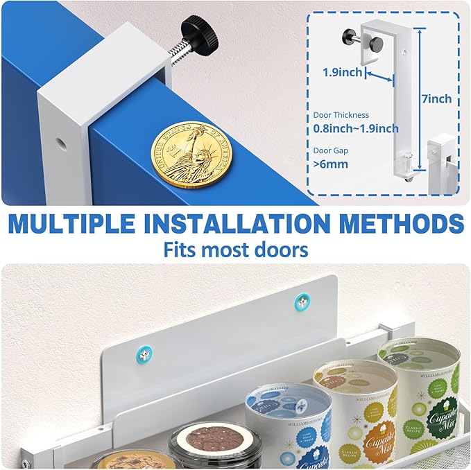 coobest 8-Tier Over the door Spice Rack Organizer, Large Heavy Duty Metal Wall Mount or Over The Door, 2 in 1 Rust-Proof Hanging Storage Shelf for Kitchen Pantry, Bathroom, Laundry Room, Closet