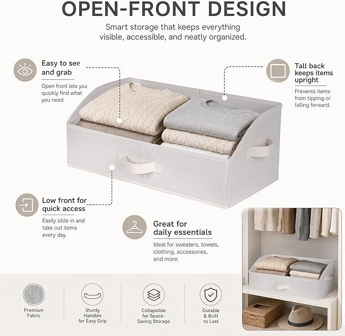 WUIKE 3 Pack Extra Large Closet Storage Bins with Handles, Fabric Trapezoid Storage Binsr for Organizing Clothes, Sheets, Blankets, White & Beige