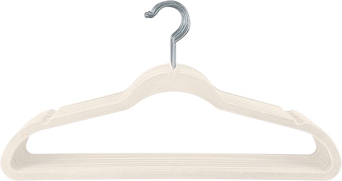 Simplify Slim Velvet Clothes Hangers | 100 Pack | Non-Slip | Shirts | Suit | Pants | Dresses | Garments | Closet Storage & Organization | Durable | Ivory