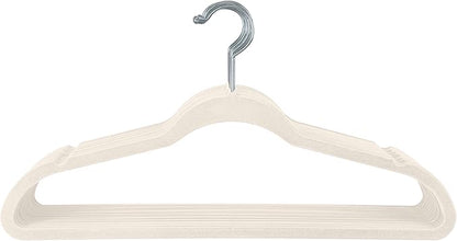 Simplify Slim Velvet Clothes Hangers | 100 Pack | Non-Slip | Shirts | Suit | Pants | Dresses | Garments | Closet Storage & Organization | Durable | Ivory