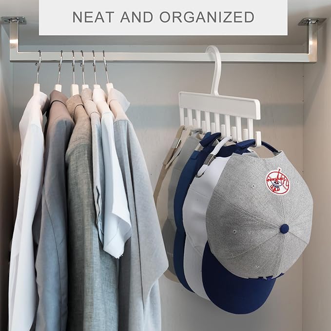 2Pcs Hat Hangers for Closet, Hat Organizer for Baseball Caps, Hat Racks with 16 Hooks