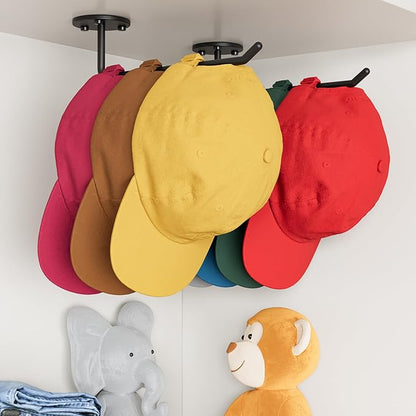 6 Pcs Hat Organizer for Baseball Caps, Hat Rack, Hat Hooks for Wall, Paper Towel Holder, Drilled or Adhesive Hanger for Door, Wall, Closet, Storage for Caps, Towel, Paper, Headband, Key, Belt, Tie