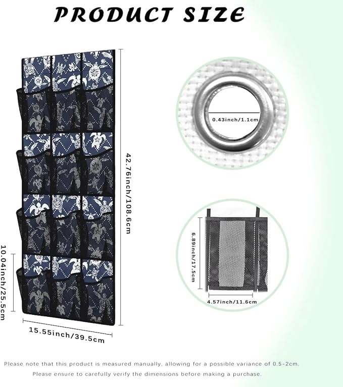 Sea Turtles Over the Door Shoe Organizer,Shoe Organizer Door Hanger with 12 Mesh Large Pockets,Space Saver,Unique Print
