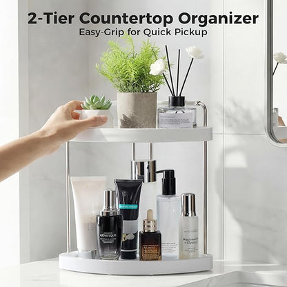 Vtopmart 2-Tier Bathroom Countertop Organizer, Vanity Dresser Counter Tray Shelf for Skincare, Perfume, Makeup, Silver
