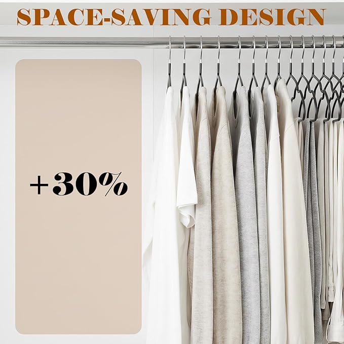 Metal Hangers,30 Pack Clothes Hanger Space Saving,Non Slip Coat Hanger for Shirt, Dress, Pants,Heavy Duty Hangers,Black