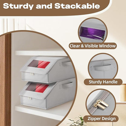 VZZNN Stackable Hat Organizer for Baseball Caps, Hat Storage - Holds 12 Caps, Clear View Lid, Space Saving Closet Storage (Set of 4, Breathable Fabric)