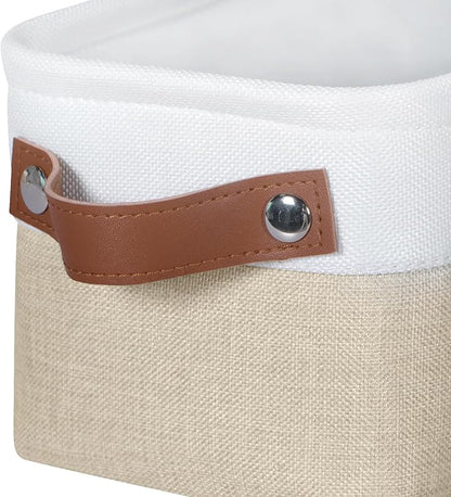 Small Fabric Storage Bins, 15x6x5 inch Narrow Storage Baskets 4-Pack Long Storage Basket for Organizing with Handles, Decorative Basket for Closets, Shelves, Toilet Paper, Beige