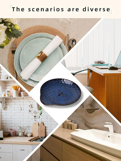 Ceramic Soap Dish, Set of 2 Bar Soap Holder, Shower Soap Dish Soap Saver Tray for Bathroom Kitchen Sink, Stylish and Easy to Clean (Vintage Blue)